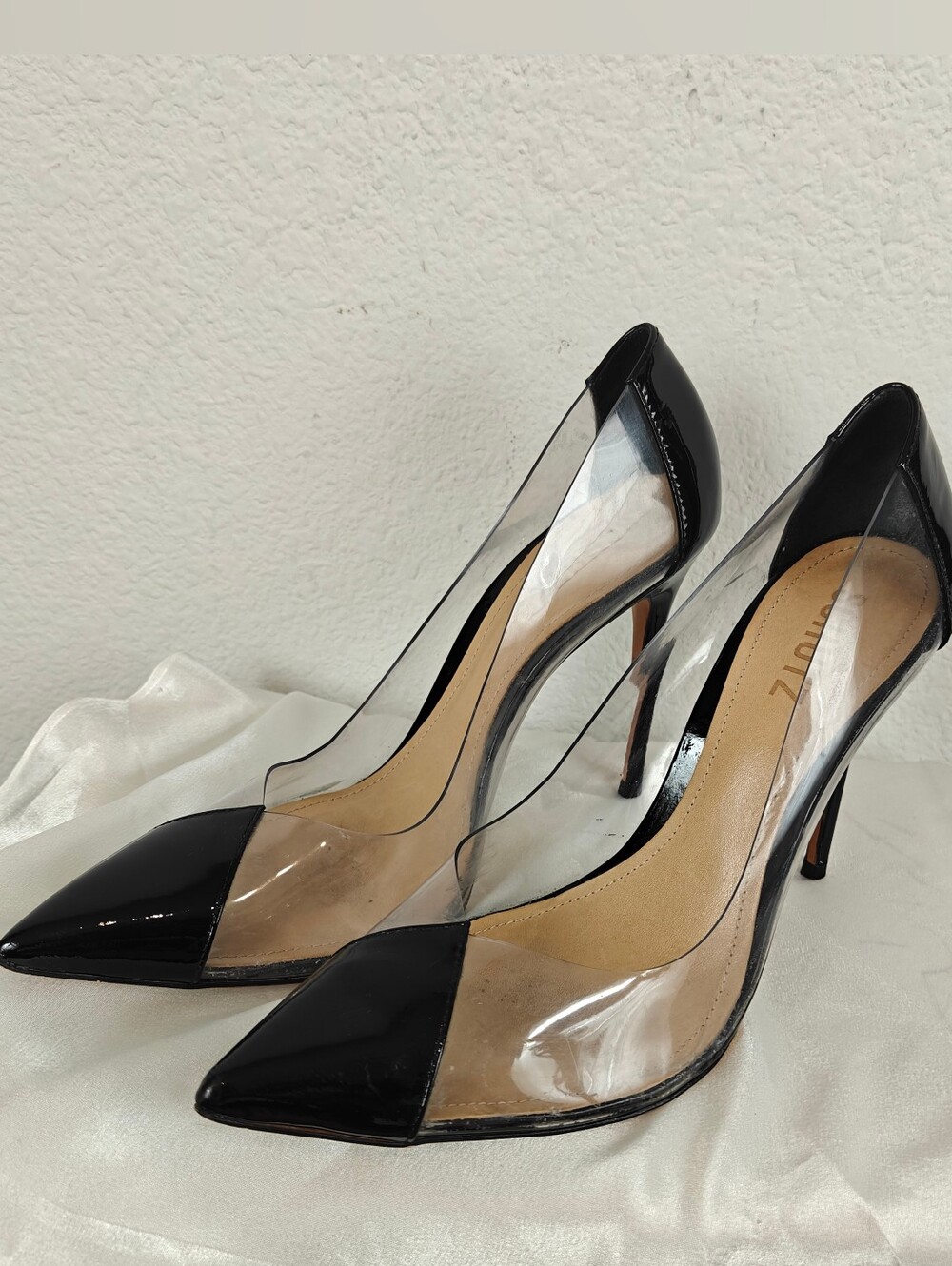 Schutz Cendi Clear PVC & Black Patent Pointed Toe Stiletto Pumps 8.5 Luxe Heels